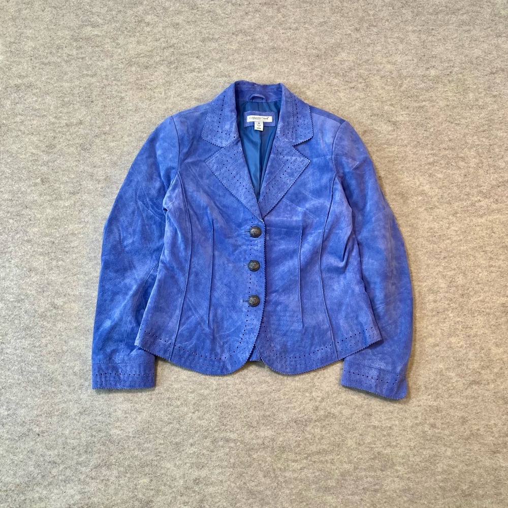 Coastal Cowgirl Periwinkle Blue Cut-Out 100% Suede Leather Blazer Jacket Boho